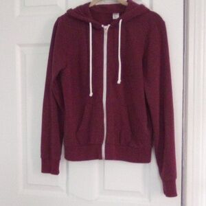 H&M Burgundy Zip-Up Hoodie with White Drawstrings. SIZE SMALL